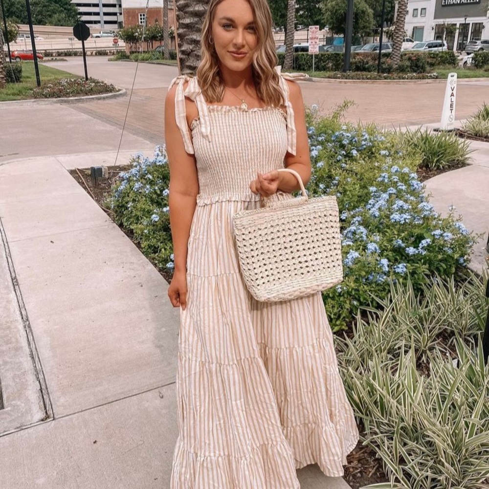 Striped maxi dress tie straps